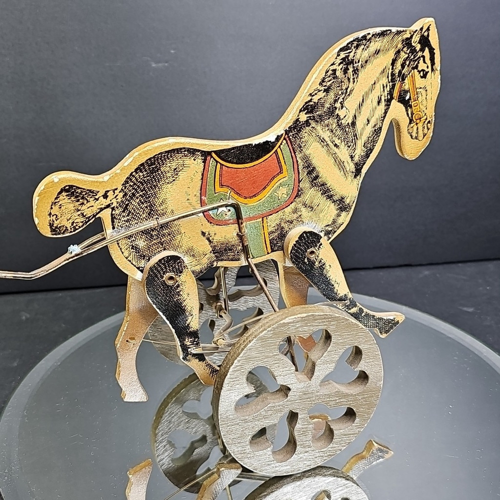 Vintage Toy Horse Moveable Circus Louis Nichols 1984 Taiwan Folk Art Push Toy